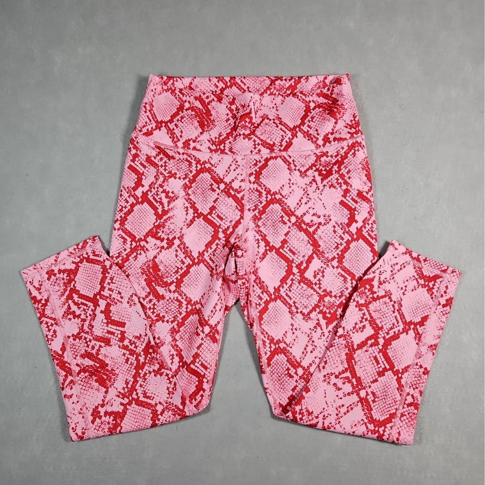 Fabletics Womens Pink Red Snakeskin Print PowerHold Leggings Size Medium